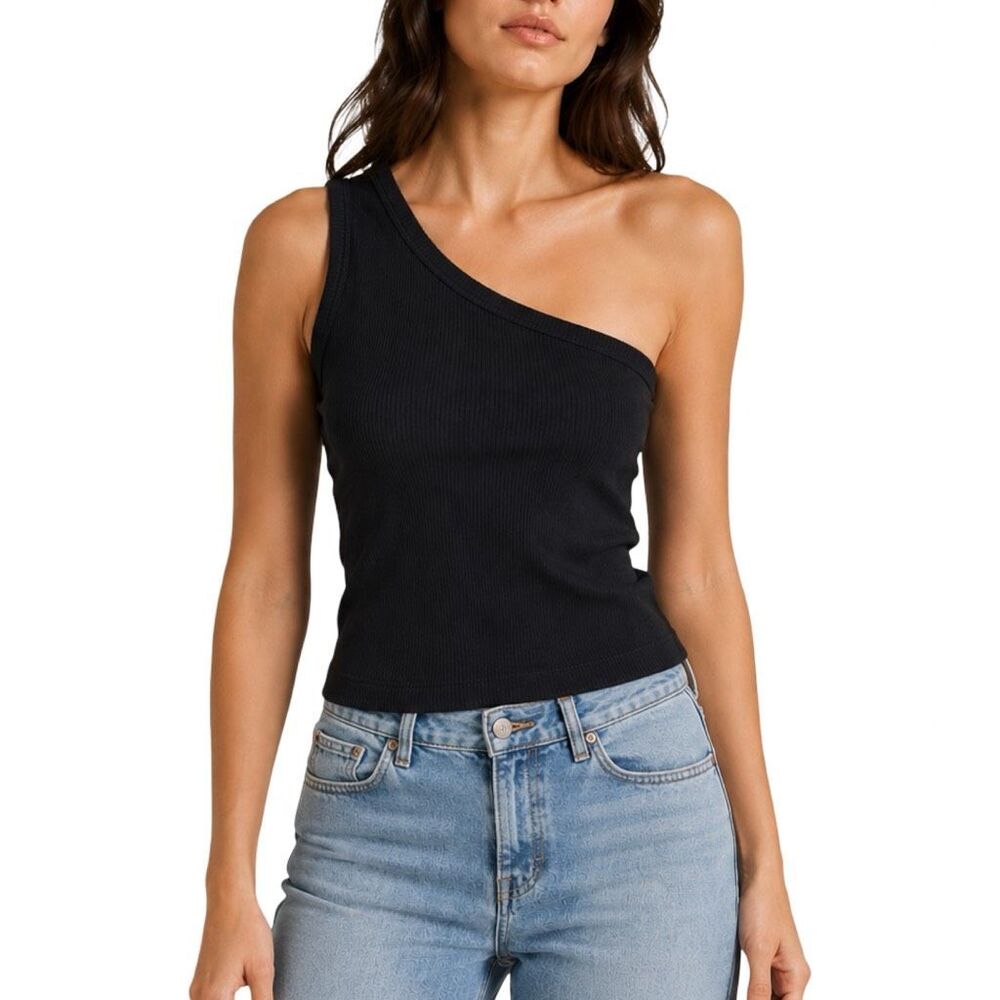 Skin Worldwide Ingeborg Tank Size 3 (Large) Black One Shoulder Shelf Bra Ribbed
